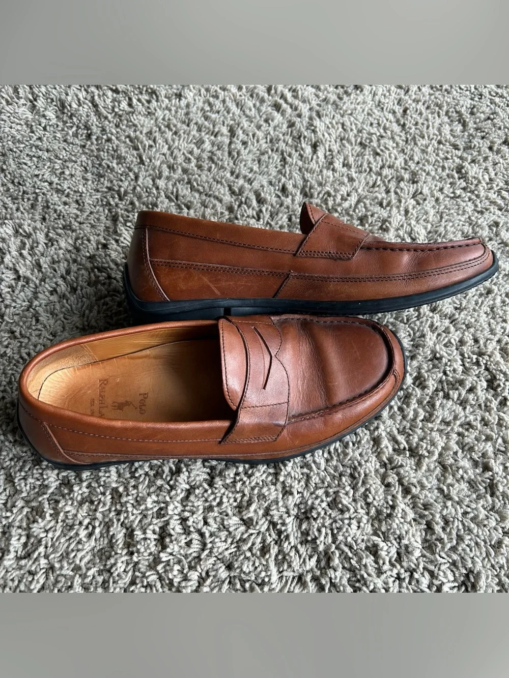 Polo Ralph Lauren Brown Leather Penny Loafers Mens 8 D Slip-On Classic Moc-Toe